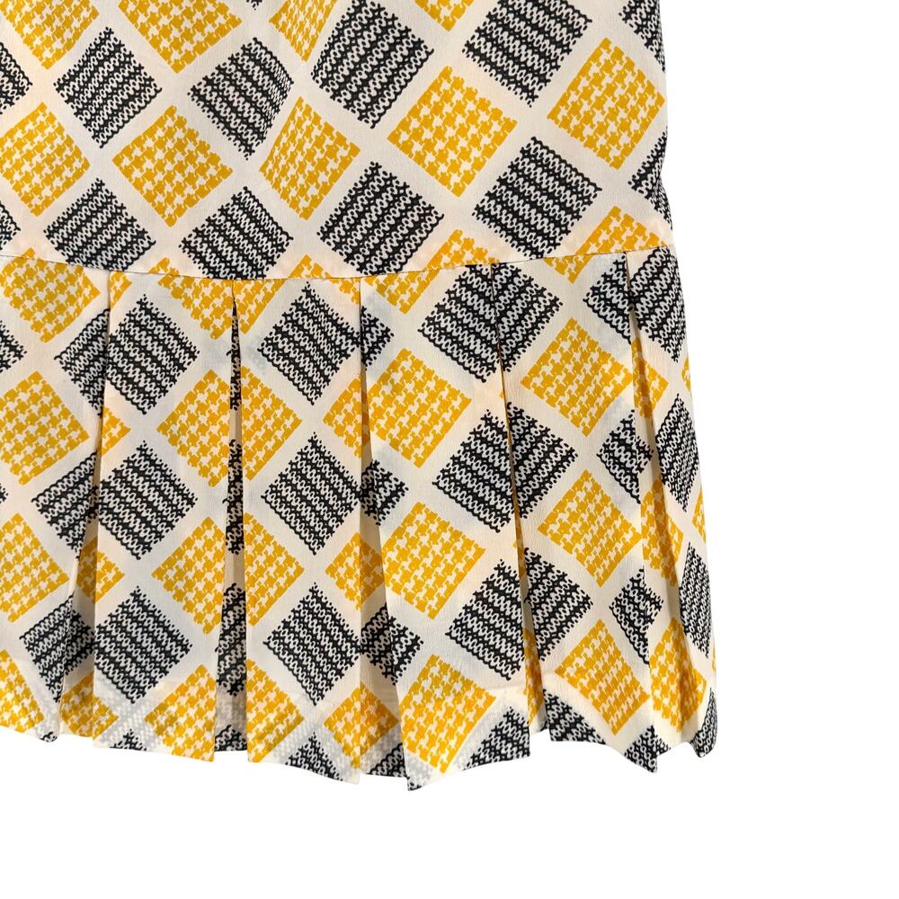 Vintage 60s Handmade Yellow Geometric Check Pleated Drop Waist Dress - Picture 3 of 7
